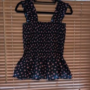 Floral Navy and Pink/Cream Flowers Women's Top Size large